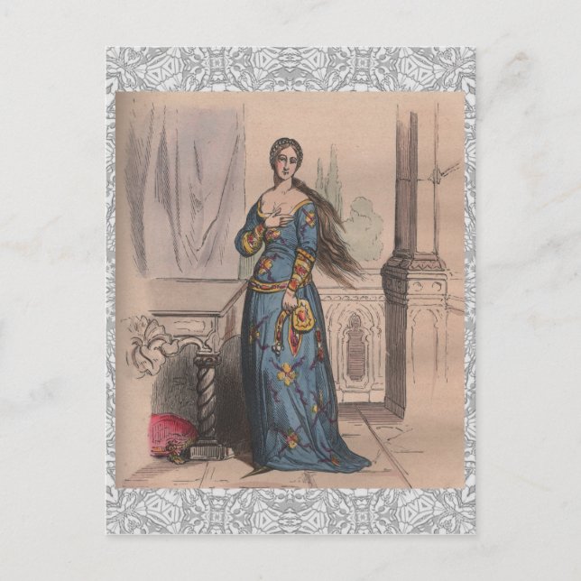 Medieval French fashion noble woman costume lace Postcard (Front)