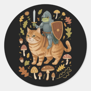 Medieval Frog on Orange Cat Goblincore Weird Stuff Classic Round Sticker