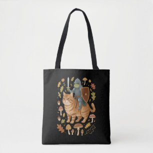 Medieval Frog on Orange Cat Goblincore Weird Stuff Tote Bag