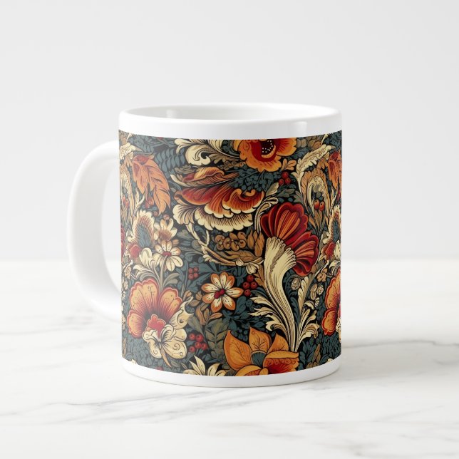 Medieval Garden Floral Pattern Large Coffee Mug (Front Left)