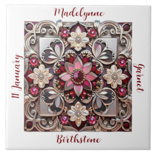 Medieval Garnet Crest Birthstone Tile