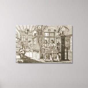 Medieval German printing press (engraving) Canvas Print