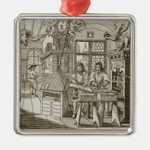 Medieval German printing press (engraving) Metal Ornament