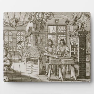 Medieval German printing press (engraving) Plaque