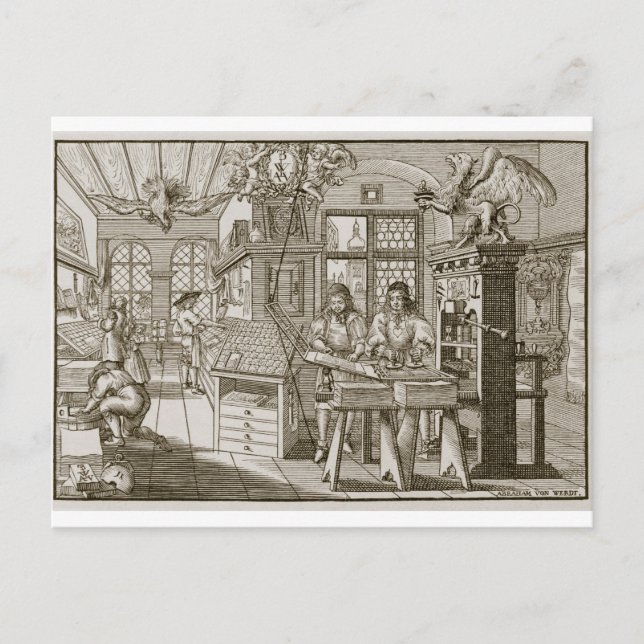 Medieval German printing press (engraving) Postcard (Front)