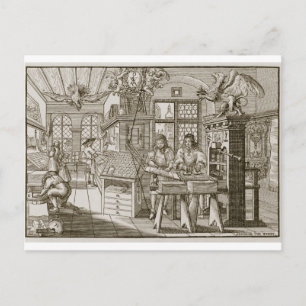 Medieval German printing press (engraving) Postcard