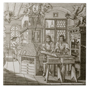Medieval German printing press (engraving) Tile