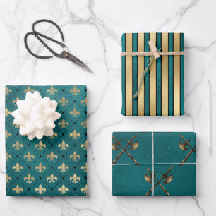 Medieval Gold Armour Teal Elegant Pattern Wrapping Paper Sheet
