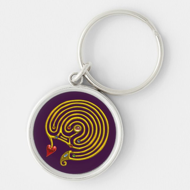 MEDIEVAL GOLD HYPER LABYRINTH AND GEMSTONES Purple Keychain (Front)