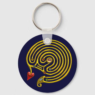 MEDIEVAL GOLD HYPER LABYRINTH WITH GEMSTONES Blue Keychain