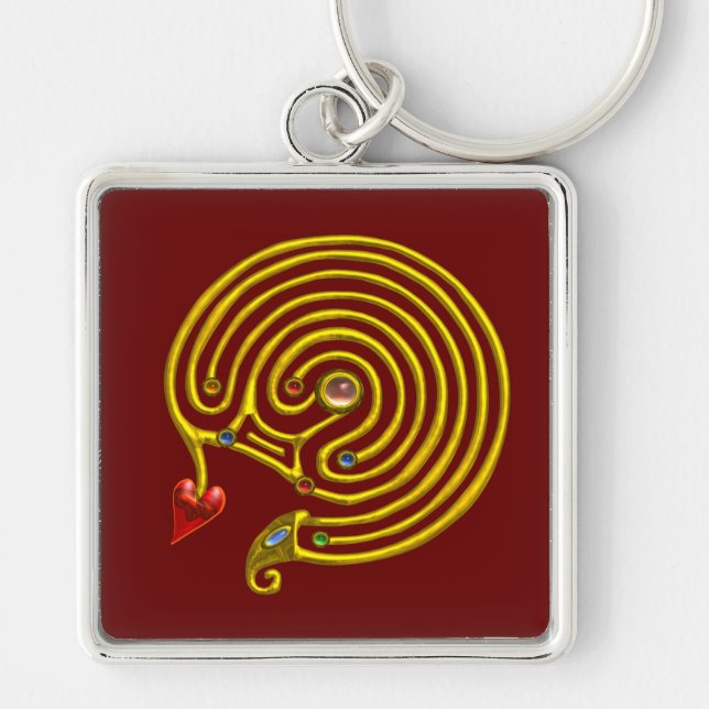 MEDIEVAL GOLD HYPER LABYRINTH WITH GEMSTONES Red Keychain (Front)