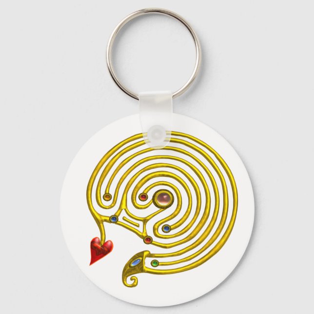 MEDIEVAL GOLD HYPER LABYRINTH WITH GEMSTONES White Keychain (Front)