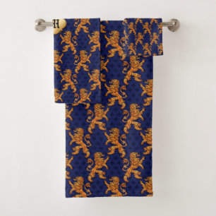Medieval Gold Lion Blue Fleur de Lis Bath Towel Set
