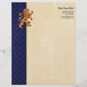 Medieval Gold Lion Blue Fleur de Lis Letterhead