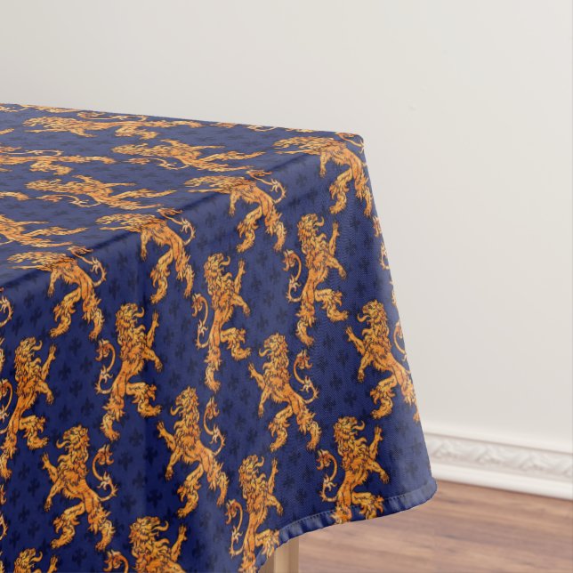 Medieval Gold Lion Blue Fleur de Lis Tablecloth (In Situ)