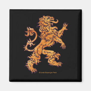 Medieval Gold Lion on Black Magnet