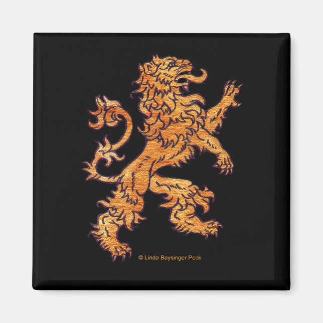 Medieval Gold Lion on Black Magnet (Front)