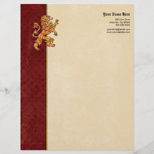 Medieval Gold Lion Red Fleur de Lis Letterhead