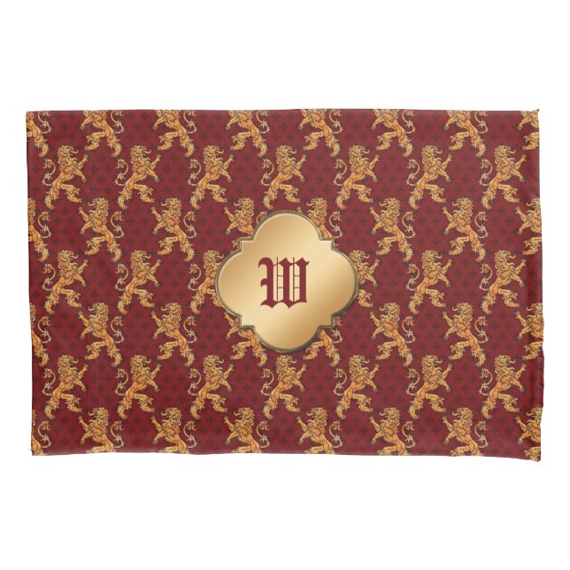 Medieval Gold Lion Red Fleur de Lis Pillowcase (Front)