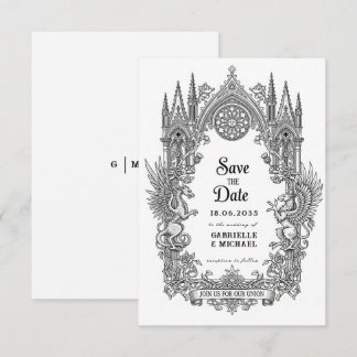 Medieval Gothic Dragon Griffin Black Etching Save  The Date