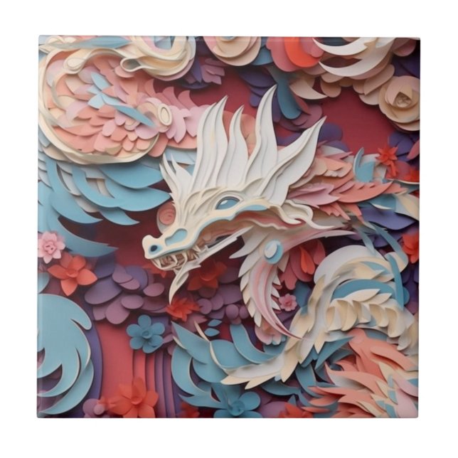 Medieval Gothic Fantasy Dragon Head 3D Abstract Tile (Front)