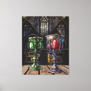 Medieval Gothic Green Red Goblet Castle Library Canvas Print