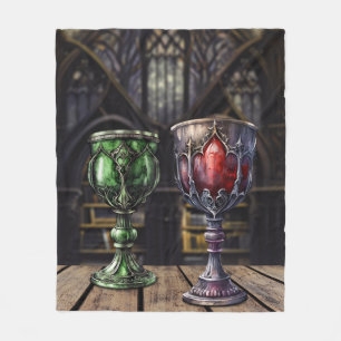 Medieval Gothic Green Red Goblet Castle Library Fleece Blanket