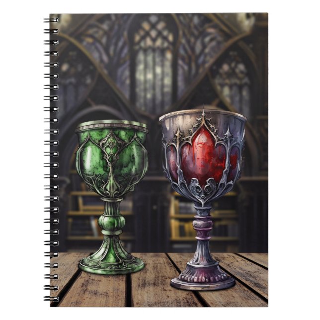 Medieval Gothic Green Red Goblet Castle Library Notebook (Front)