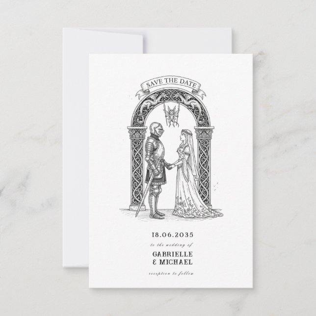 Medieval Gothic Knight Bride Groom Arch  Save The Date (Front)