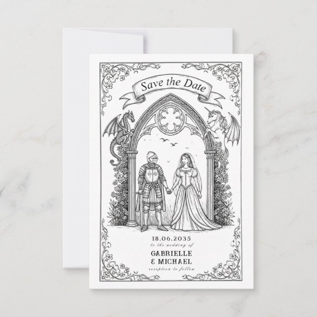 Medieval Gothic Knight Bride Groom Save The Date (Front)
