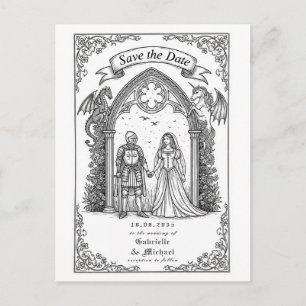 Medieval Gothic Knight Bride Groom Save The Date Postcard