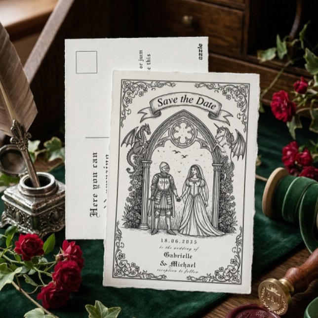Medieval Gothic Knight Bride Groom Save The Date Postcard (Creator Uploaded)
