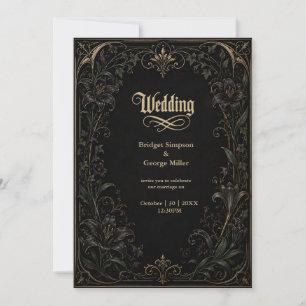 medieval Gothic Lily Ivy Gold Wedding Invitation
