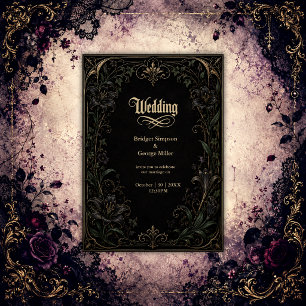 medieval Gothic Lily Ivy Gold Wedding Invitation
