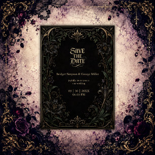 medieval Gothic Lily Ivy Gold Wedding Invitation