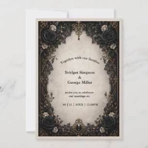 Medieval Gothic Noir Black Rose Wedding Invitation