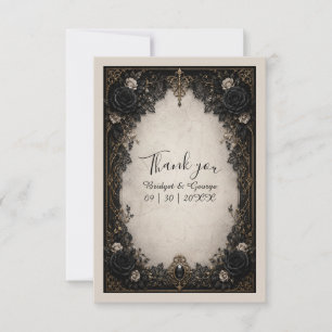 Medieval Gothic Noir Black Rose Wedding Thank You Card