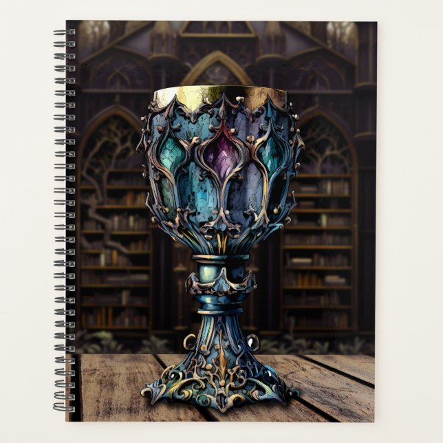 Medieval Gothic Purple Blue Goblet Castle Library  Planner (Front)