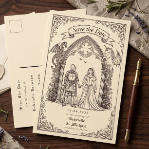 Medieval Gothic Sepia Old Paper Save The Date Postcard