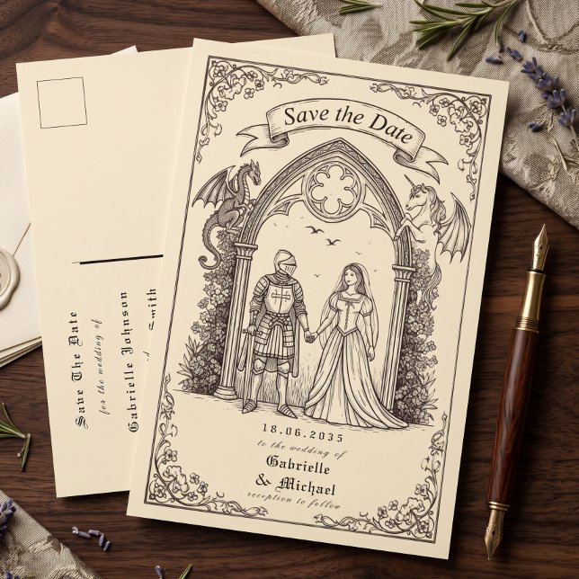 Medieval Gothic Sepia Old Paper Save The Date Postcard (Creator Uploaded)