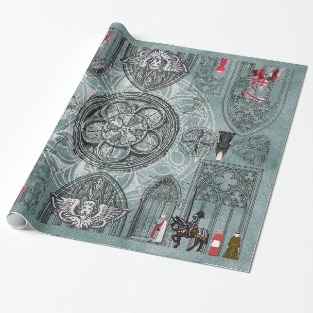 Medieval Gothic Style Wrapping Paper (Unrolled)