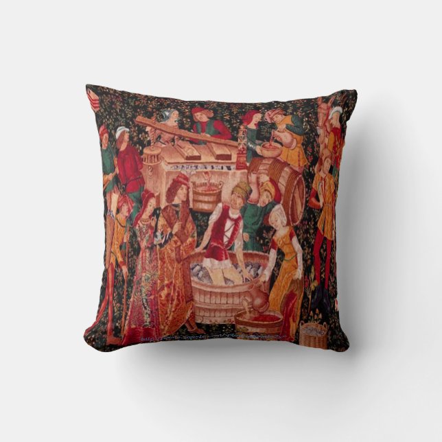 " Medieval Grape Harvest Wall Tapestry" Throw Pillow (Front)