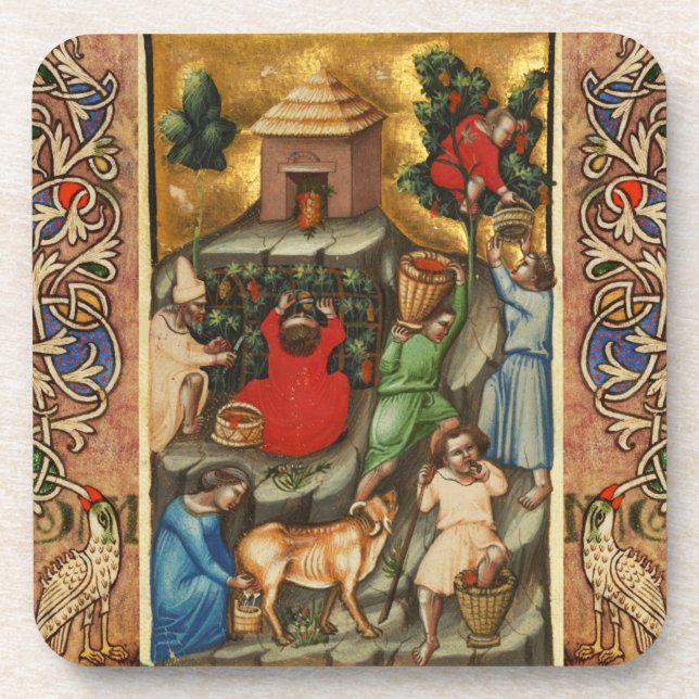 MEDIEVAL GRAPE VINEYARD HARVEST Antique Grapevine Coaster (Front)
