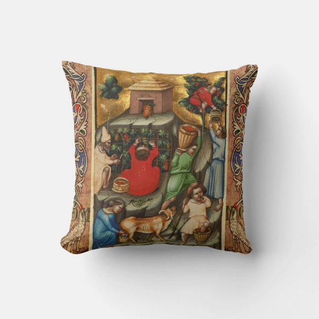 MEDIEVAL GRAPE VINEYARD HARVEST Antique Grapevine  Throw Pillow (Front)