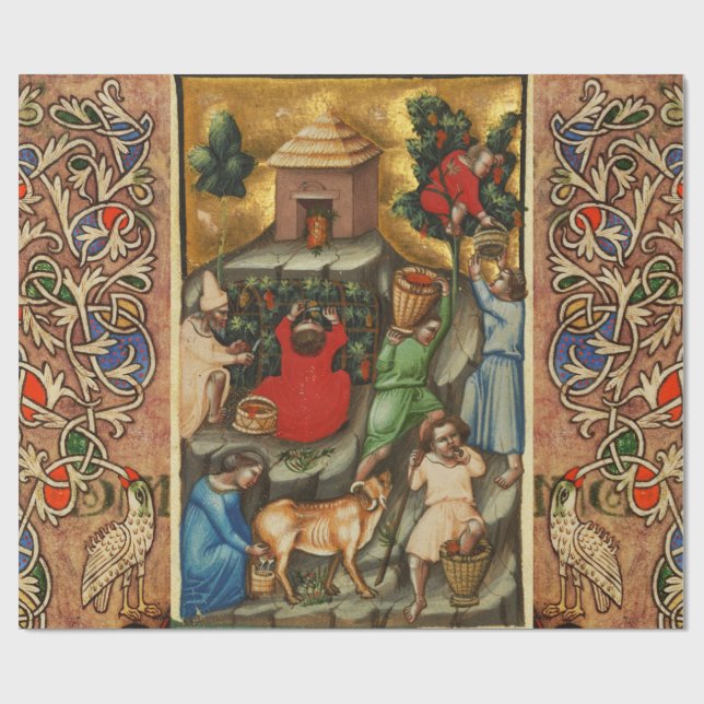 MEDIEVAL GRAPE VINEYARD HARVEST Antique Grapevine  Wrapping Paper (Flat)