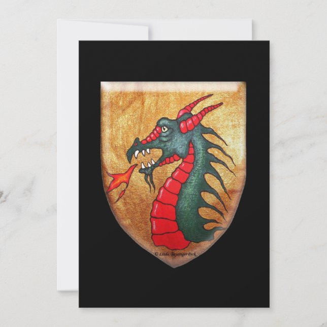 Medieval Green Dragon Shield Invitation (Front)
