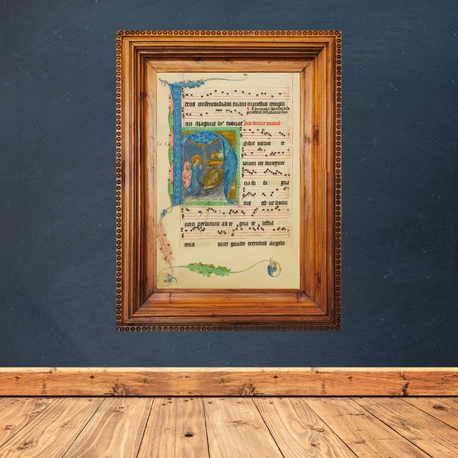 Medieval Gregorian Chant Christmas Manuscript Poster (Christmas Nativity Medieval Gregorian Chant Music Sheet Manuscript Poster)
