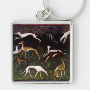 Medieval Greyhound Dogs in the Deep Woods Keychain