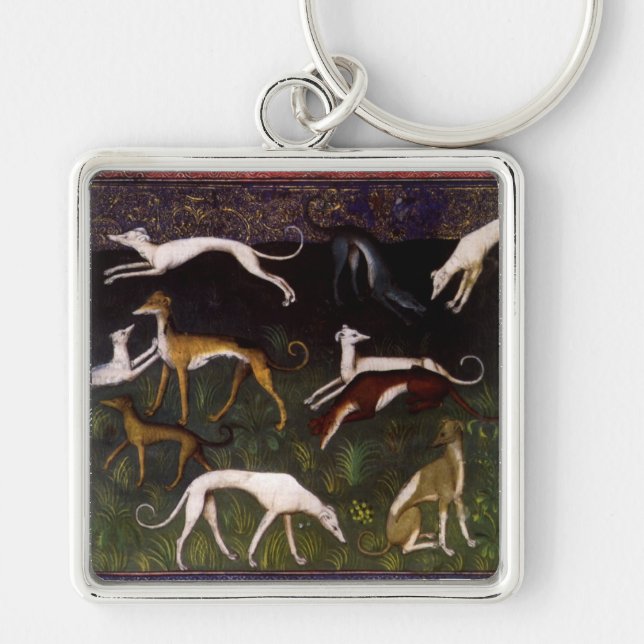 Medieval Greyhound Dogs in the Deep Woods Keychain (Front)