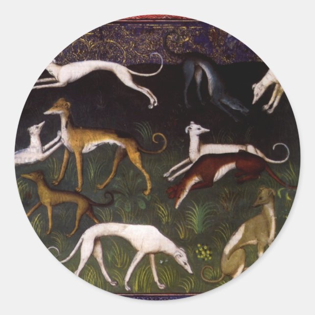 Medieval Greyhounds in the Deep Forest Classic Round Sticker (Front)